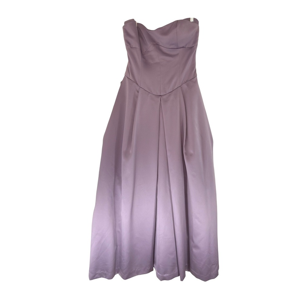 Vera Wang Lilac Purple Strapless Sweetheart Pleated‎ Satin Gown Dress Size 12
